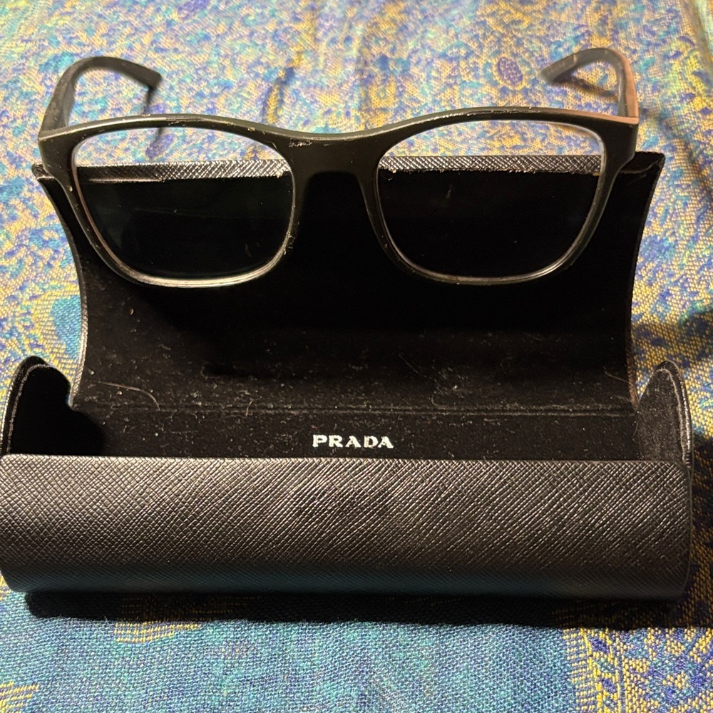 Prada Black Rectangular Eyeglasses With Case - image 1